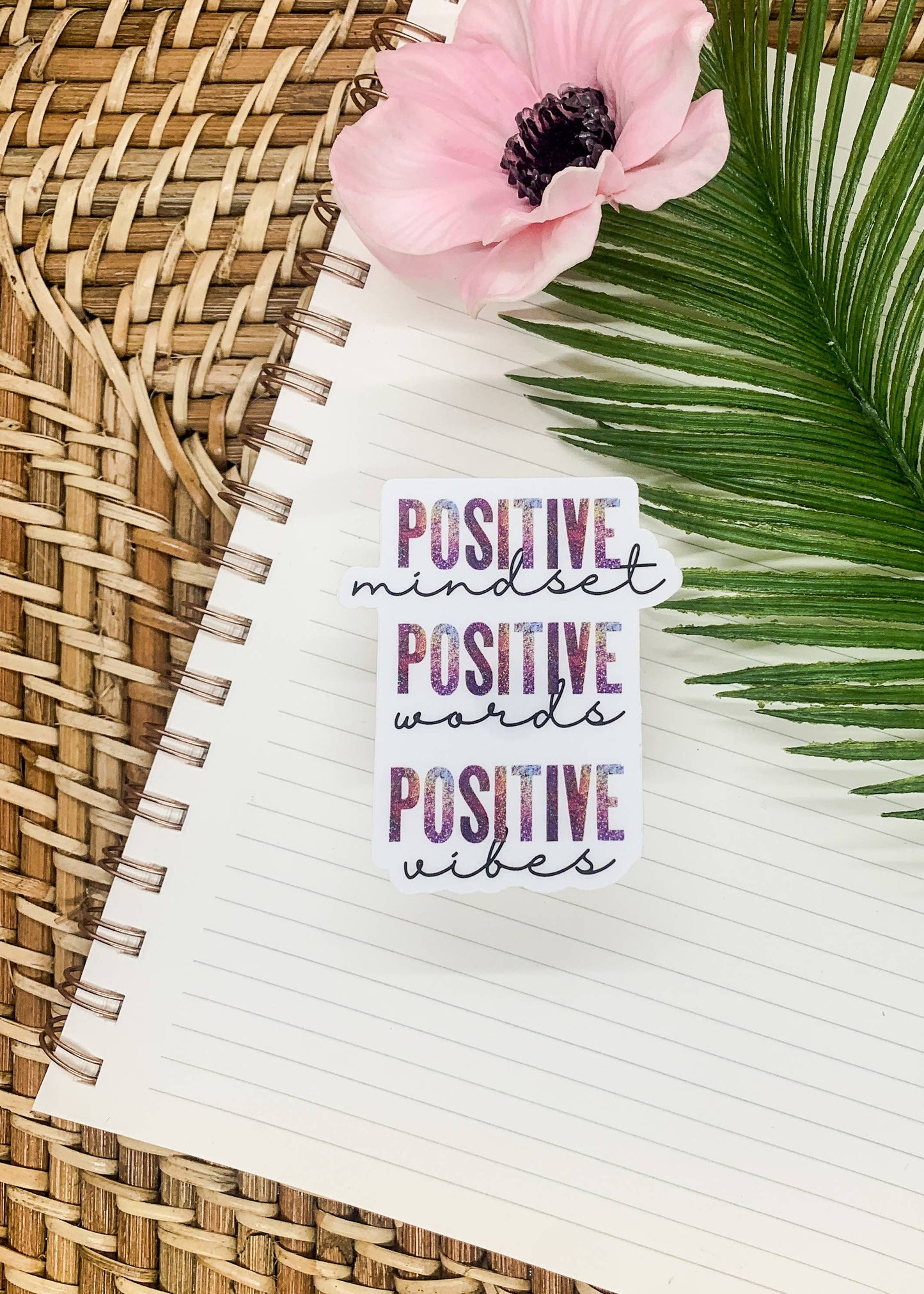 Positive Mindset Words Vibes Clear Vinyl, Sticker, 3x3 inch