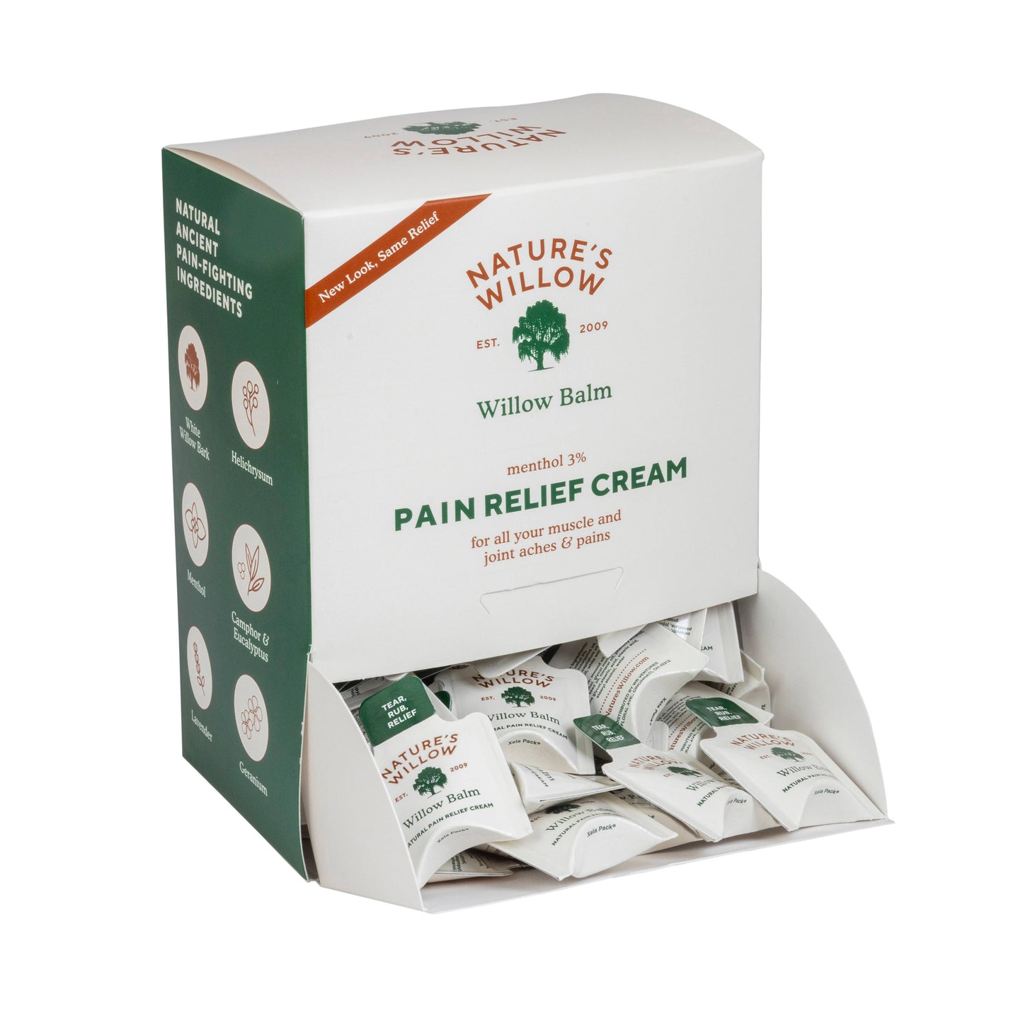 Willow Balm Sampling Tower 70 ct Pain Relief Cream Packets💘