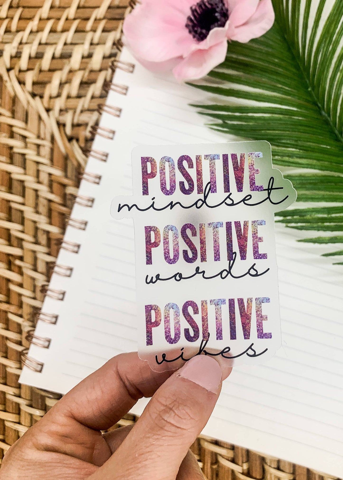 Positive Mindset Words Vibes Clear Vinyl, Sticker, 3x3 inch