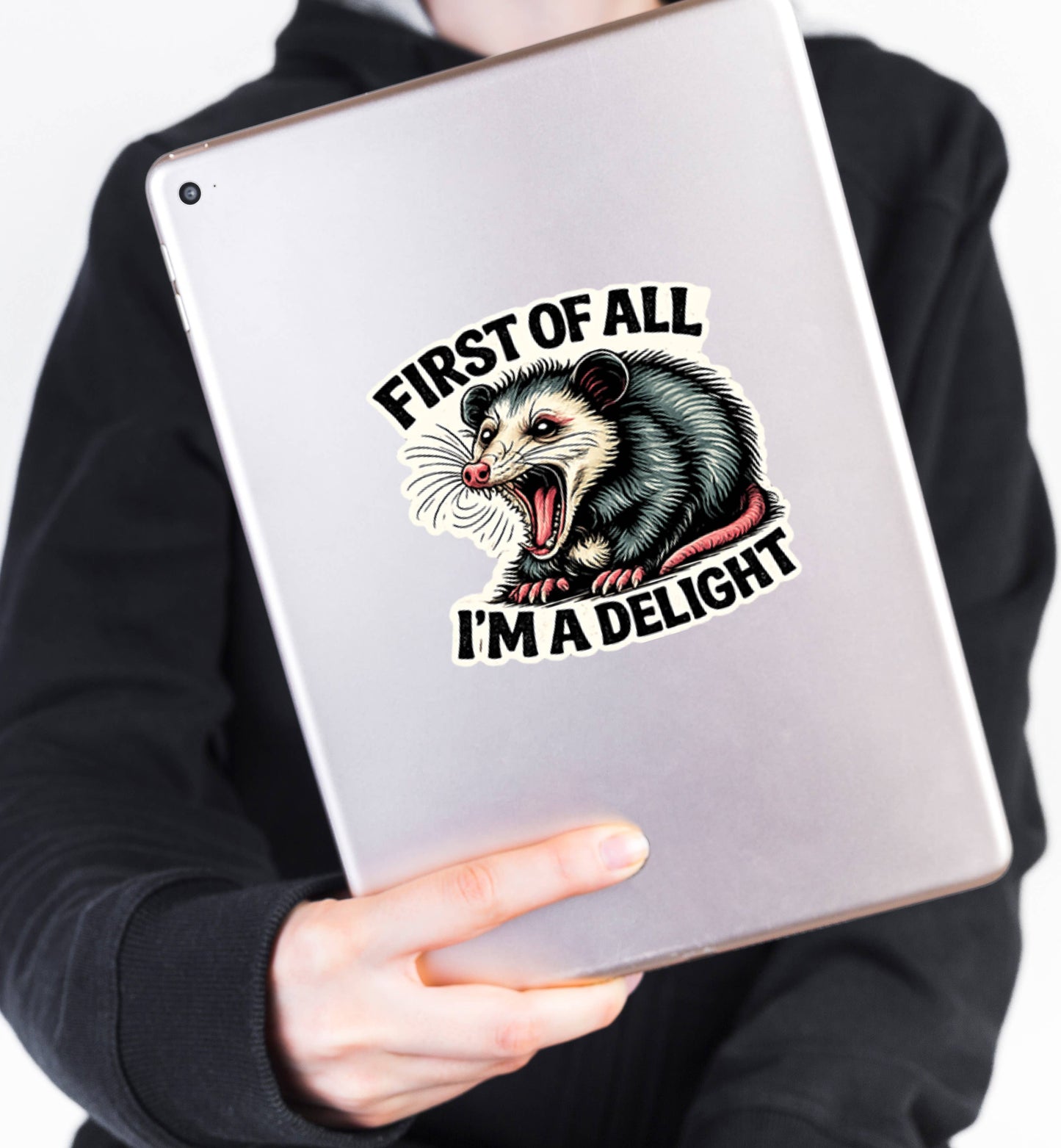 First of All I’m a Delight Funny Possum Vinyl Sticker